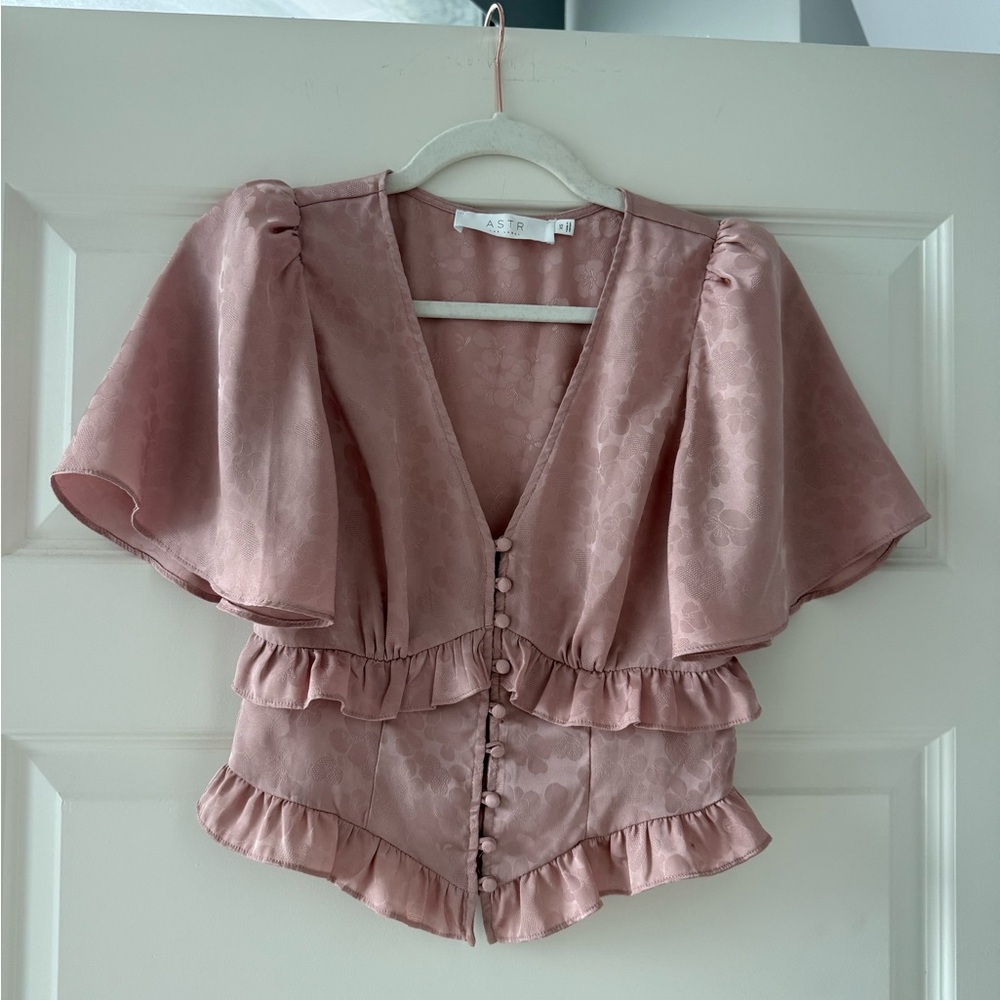 Astr Mauve Ruffle Button-Down Blouse